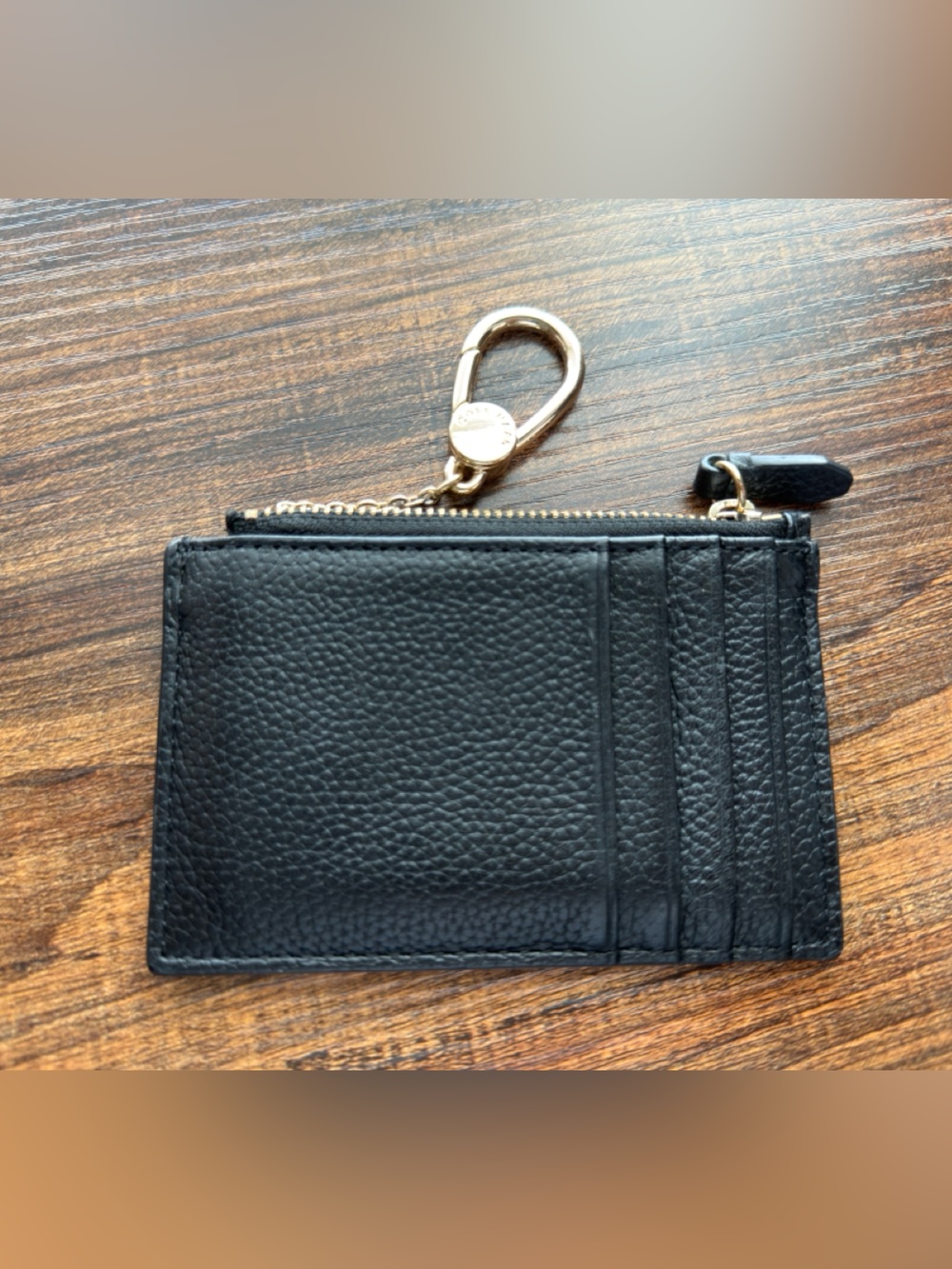 Cole Haan Black Pebbled Leather Zip Card Holder Wallet Key Clip - Picture 2 of 4